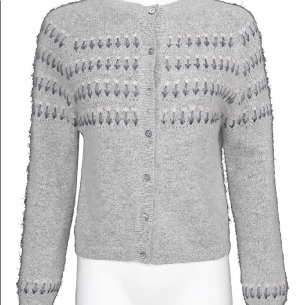 MOSCHINO Gray Wool/Angora Ribbon Detail Cardigan
